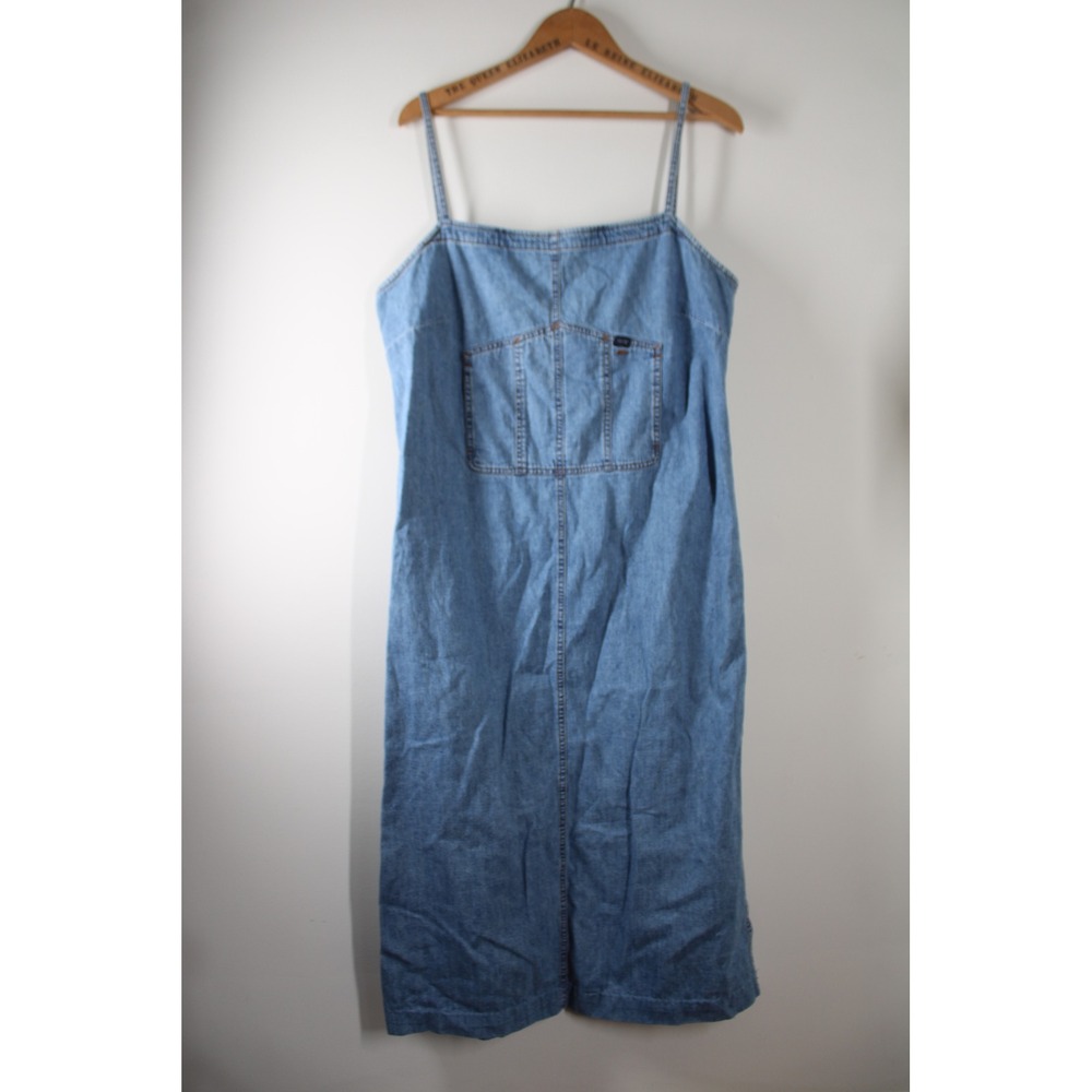 Vtg 90s Lauren Jeans Co Ralph M/L? Denim Midi Dress Spaghetti Strap Side Zip
